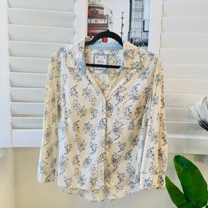 Style & Co. Cream and Blue Floral Button-Down Shirt